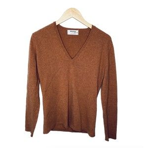 Johnstons VTG Cashmere Brown Long Sleeve Vneck Sweater Womens S MI Scotland